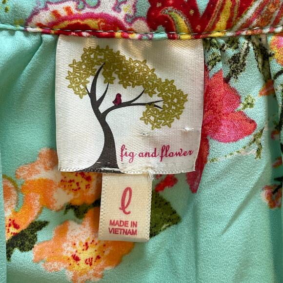 Fig and Flower Paisley Floral Popover Top Womens Large Pale Teal Multicolor - Picture 4 of 7